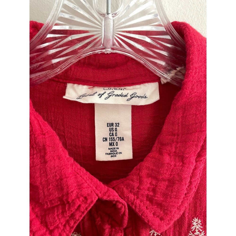 L.O.G.G. Embriodered Button Down Shirt Womens 0 XS Reg Gauze Fabric Long Sleeve - Picture 2 of 8